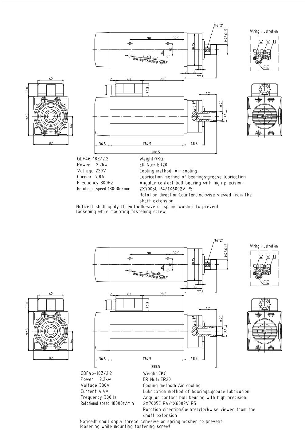 GDF46-18Z/2.2 original dimensions and specifications drawing