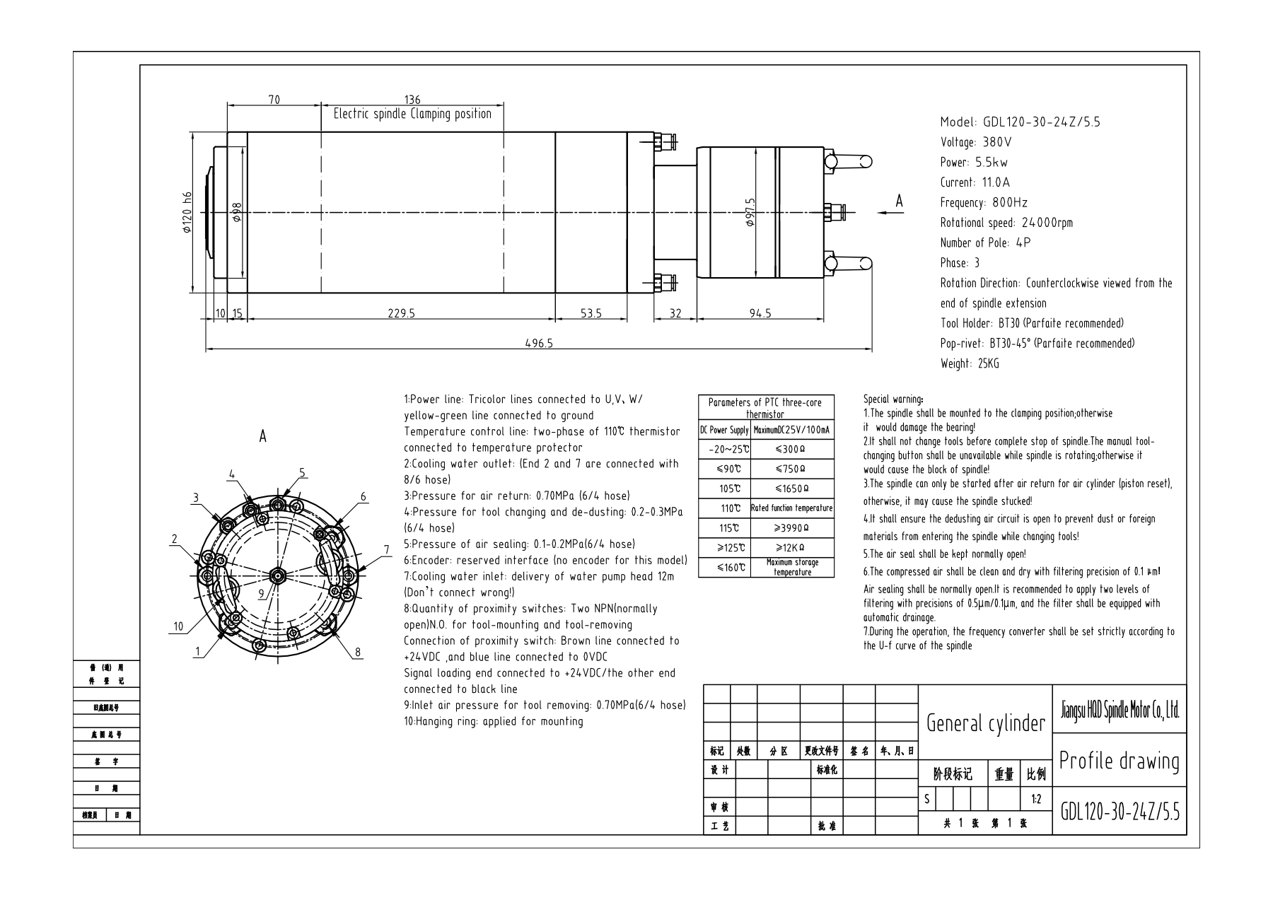GDL120-30-24Z/5.5 original dimensions and specifications drawing